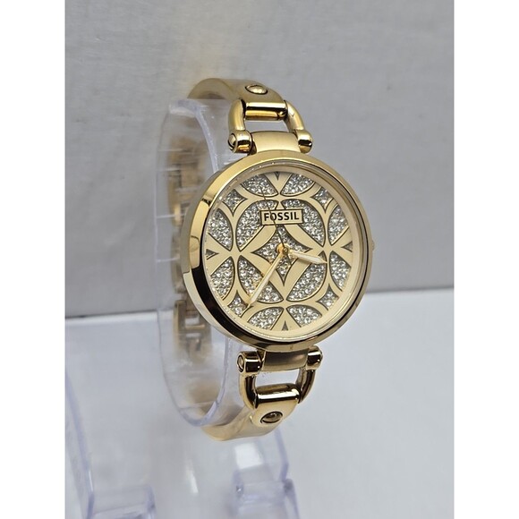 Fossil Georgia ES3293 Womens Gold Tone Crystal Dial Bracelet Watch New Battery - Picture 3 of 11